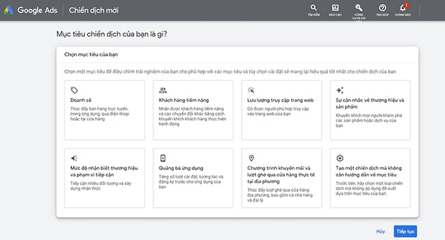 Lựa chọn mục tiêu của chiến dịch quảng cáo